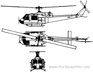 Вертолет Bell 204 UH-1B Iroquois Huey - чертежи, габариты, рисунки