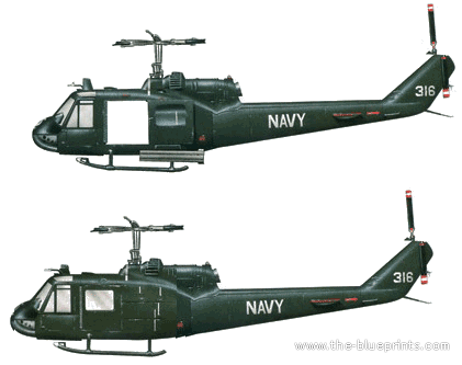 Вертолет Bell 204 UH-1C Gunship - чертежи, габариты, рисунки