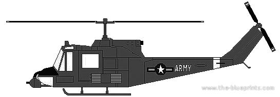 Bell 204 UH-1 Huey Gunship helicopter - drawings, dimensions, figures