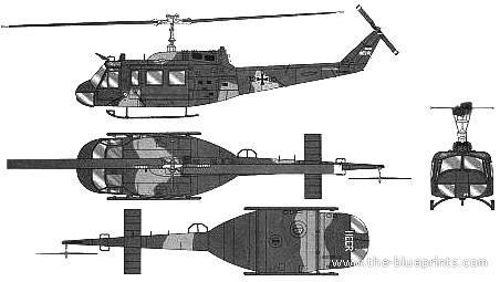 Вертолет Bell 205 UH-1D Heer - чертежи, габариты, рисунки