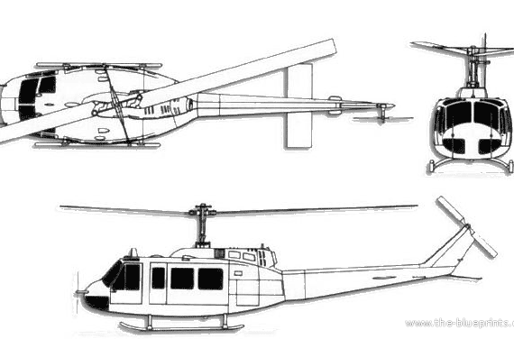 Вертолет Bell 205 UH-1D Iroquois - чертежи, габариты, рисунки