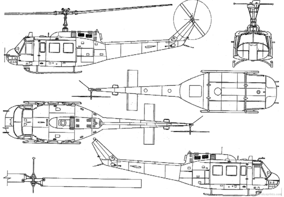 Вертолет Bell 205 UH-1D Iroquois Huey - чертежи, габариты, рисунки