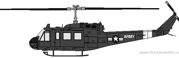 Вертолет Bell 205 UH-1 Huey - чертежи, габариты, рисунки