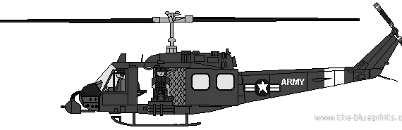 Bell 205 UH-1 Huey Gunship helicopter - drawings, dimensions, figures