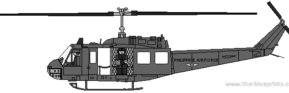 Вертолет Bell 205 UH-1 Iroquois - чертежи, габариты, рисунки