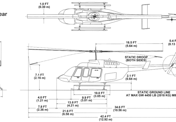 Bell 206L4 High Skid Gear helicopter - drawings, dimensions, figures