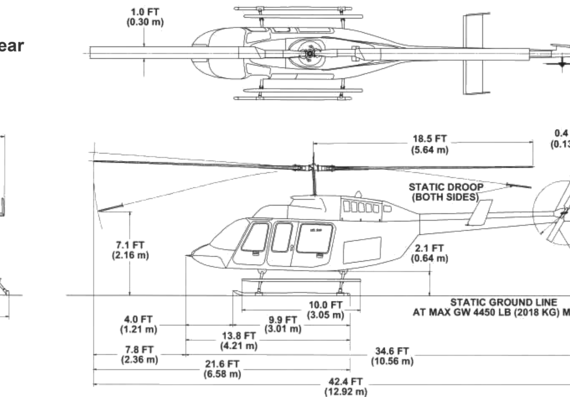 Bell 206L4 Longranger IV High Skid Gear helicopter - drawings, dimensions, figures