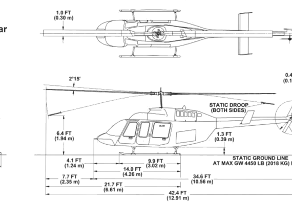 Вертолет Bell 206L4 Longranger IV Standard Gear - чертежи, габариты, рисунки