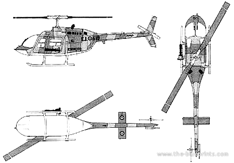 Вертолет Bell 206 Jet Ranger - чертежи, габариты, рисунки