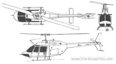 Вертолет Bell 206 Kiowa - чертежи, габариты, рисунки