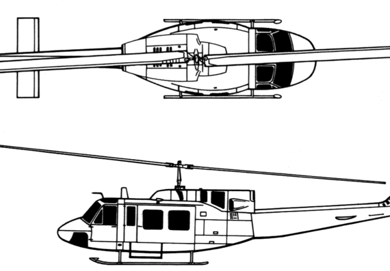Вертолет Bell 212 - чертежи, габариты, рисунки