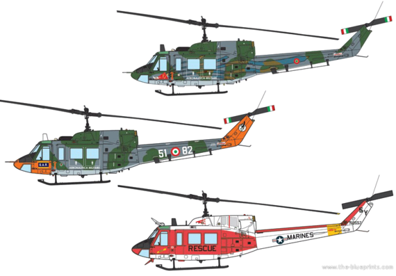 Вертолет Bell 212 UH-1N - чертежи, габариты, рисунки