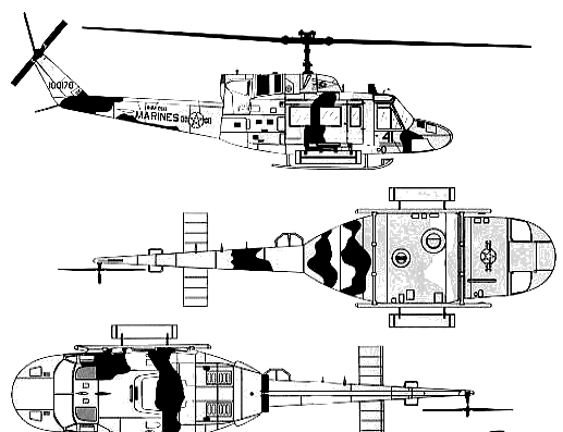 Вертолет Bell 212 UH-1N Huey-2 - чертежи, габариты, рисунки