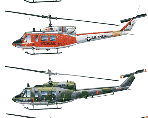 Bell 212 UH-1N Iroquis helicopter - drawings, dimensions, figures