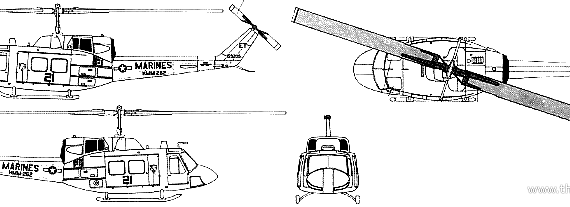 Вертолет Bell 212 UH-1N Iroquois - чертежи, габариты, рисунки