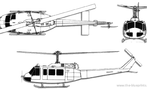 Вертолет Bell 212 UH-1 Huey - чертежи, габариты, рисунки