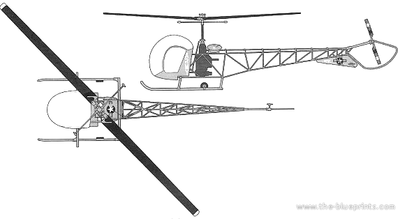 Вертолет Bell 47D OH-13E - чертежи, габариты, рисунки