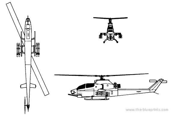 Вертолет Bell AH-1F Super Cobra - чертежи, габариты, рисунки