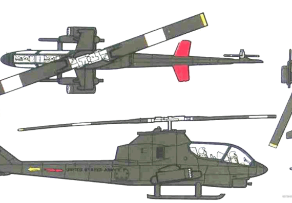 Вертолет Bell AH-1G Hueycobra (Bell 209) - чертежи, габариты, рисунки