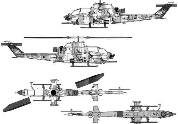 Вертолет Bell AH-1S Cobra - чертежи, габариты, рисунки