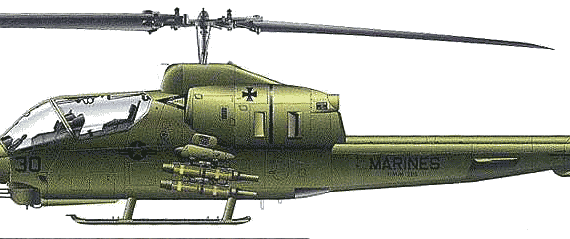 Вертолет Bell AH-1T Sea Cobra - чертежи, габариты, рисунки
