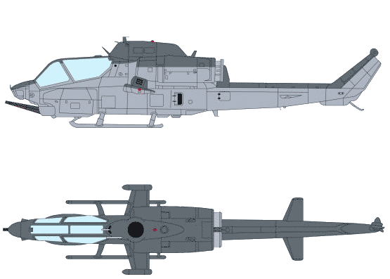 Вертолет Bell AH-1W Cobra - чертежи, габариты, рисунки