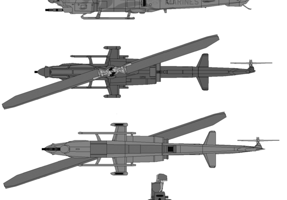 Вертолет Bell AH-1W SuperCobra - чертежи, габариты, рисунки