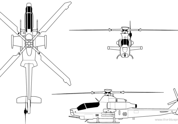 Вертолет Bell AH-1Z Viper - чертежи, габариты, рисунки