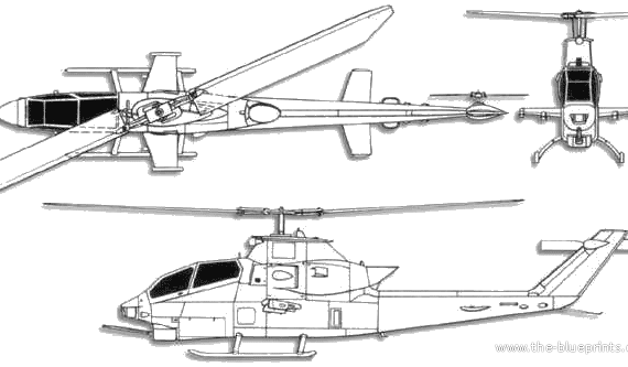 Вертолет Bell AH-1 Cobra - чертежи, габариты, рисунки