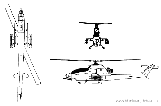 Вертолет Bell AH-1 F Cobra - чертежи, габариты, рисунки
