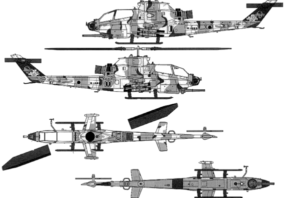 Вертолет Bell AH-G Huey Cobra - чертежи, габариты, рисунки