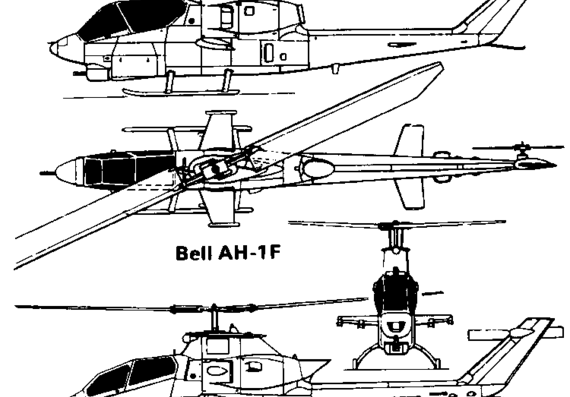 Вертолет Bell AH1-F - чертежи, габариты, рисунки
