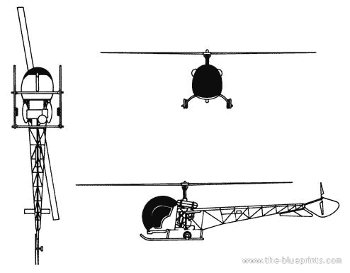 Вертолет Bell OH-12 Sioux - чертежи, габариты, рисунки