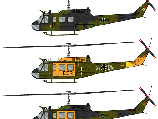 Вертолет Bell UH-1D Heer - чертежи, габариты, рисунки