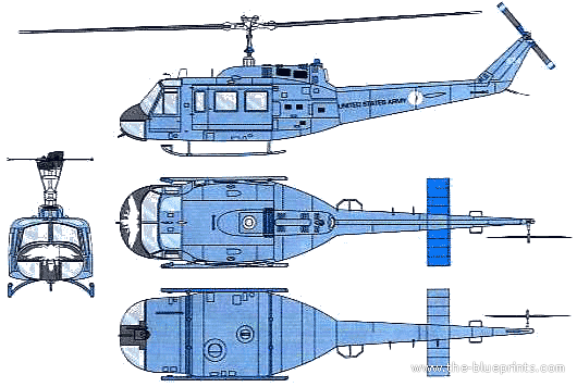 Вертолет Bell UH-1D Huey - чертежи, габариты, рисунки