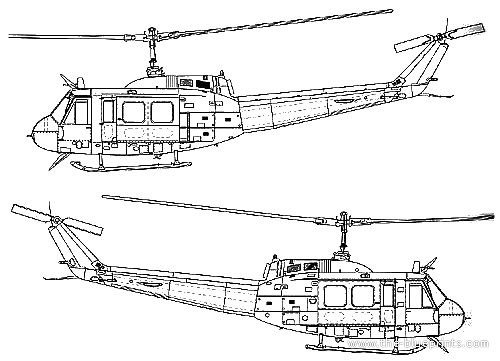 Вертолет Bell UH-1D Iroquois - чертежи, габариты, рисунки
