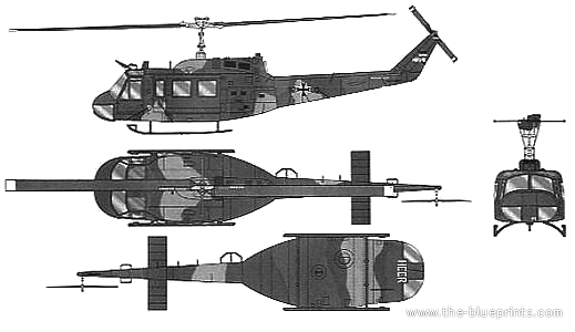 Вертолет Bell UH-1H Huey - чертежи, габариты, рисунки