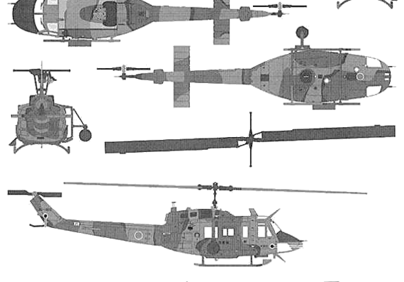 Вертолет Bell UH-1J Huey - чертежи, габариты, рисунки