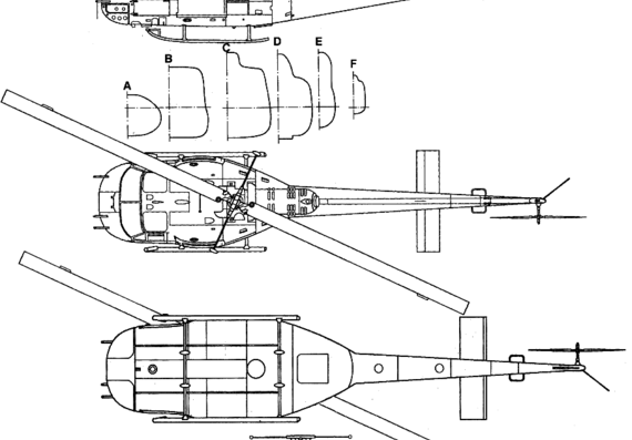 Вертолет Bell UH-1N - чертежи, габариты, рисунки