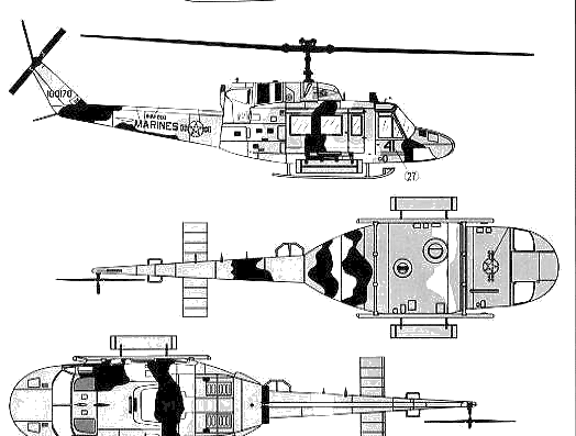 Вертолет Bell UH-1N Gunship - чертежи, габариты, рисунки