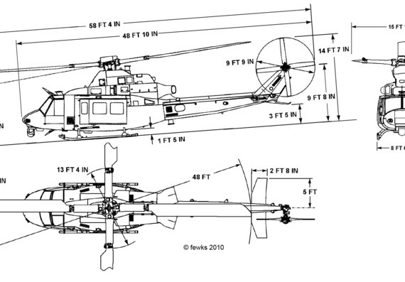 Вертолет Bell UH-1Y - чертежи, габариты, рисунки