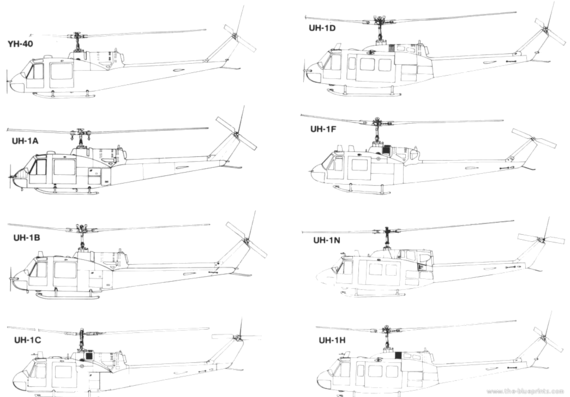 Вертолет Bell UH-1 Huey - чертежи, габариты, рисунки