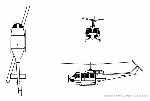 Вертолет Bell UH-1 Iroquois - чертежи, габариты, рисунки