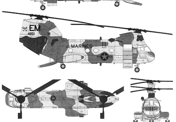 Вертолет Boeing-Vertol CH-46E Seaknight - чертежи, габариты, рисунки