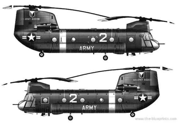 Вертолет Boeing-Vertol CH-47A Chinook - чертежи, габариты, рисунки