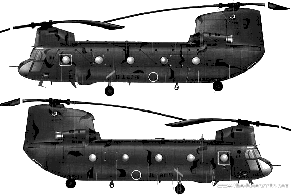 Вертолет Boeing-Vertol CH-47J Chinook - чертежи, габариты, рисунки