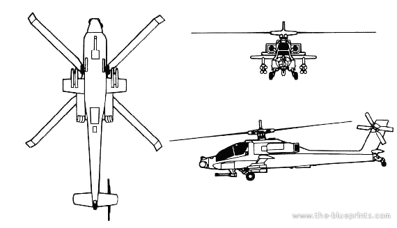Вертолет Boeing AH-64 - чертежи, габариты, рисунки