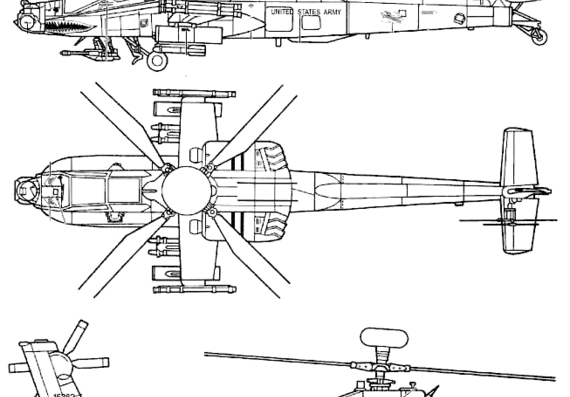 Вертолет Boeing AH-64D Apache Longbow - чертежи, габариты, рисунки
