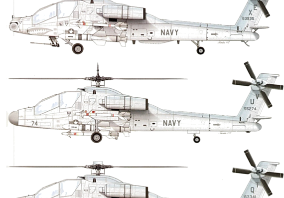 Вертолет Boeing AH-64 Apache Navy Proposals - чертежи, габариты, рисунки