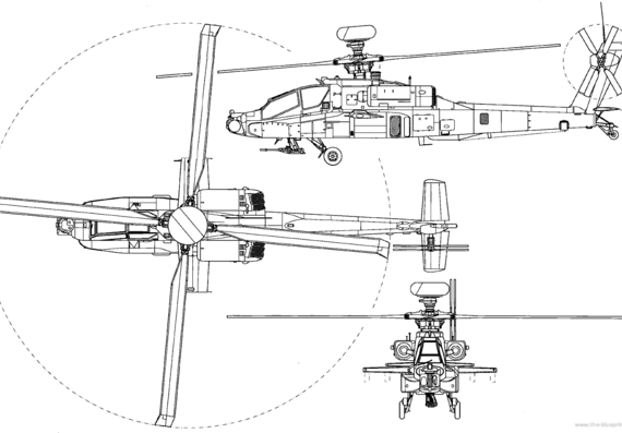 Вертолет Boeing AH 64D Apache Longbow - чертежи, габариты, рисунки